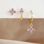 3PCS Fashion Stainless Steel Flower Small Hoop Earrings Set 18K Gold