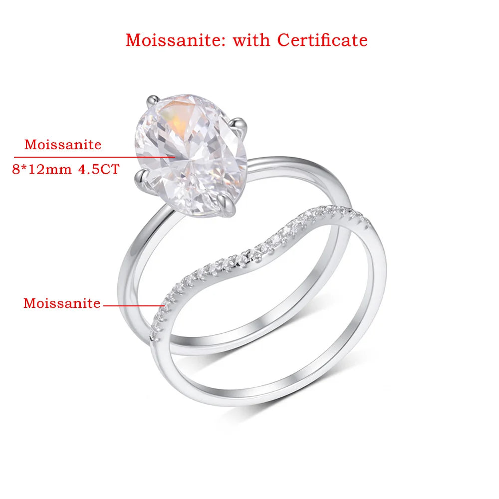 8x12mm Oval Moissanite Wedding Ring Set 18k Gold Plated 925 Sterling Silver Certified