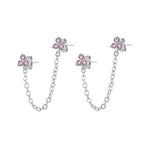 New Stainless Steel Cubic Zirconia Link Chain Ear Studs Triangle