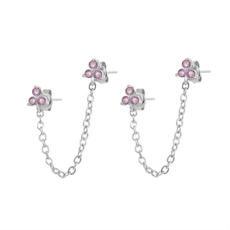 New Stainless Steel Cubic Zirconia Link Chain Ear Studs Triangle