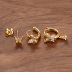 3PCS Elegant Butterfly CZ Charms Hoop Earrings Stainless Steel