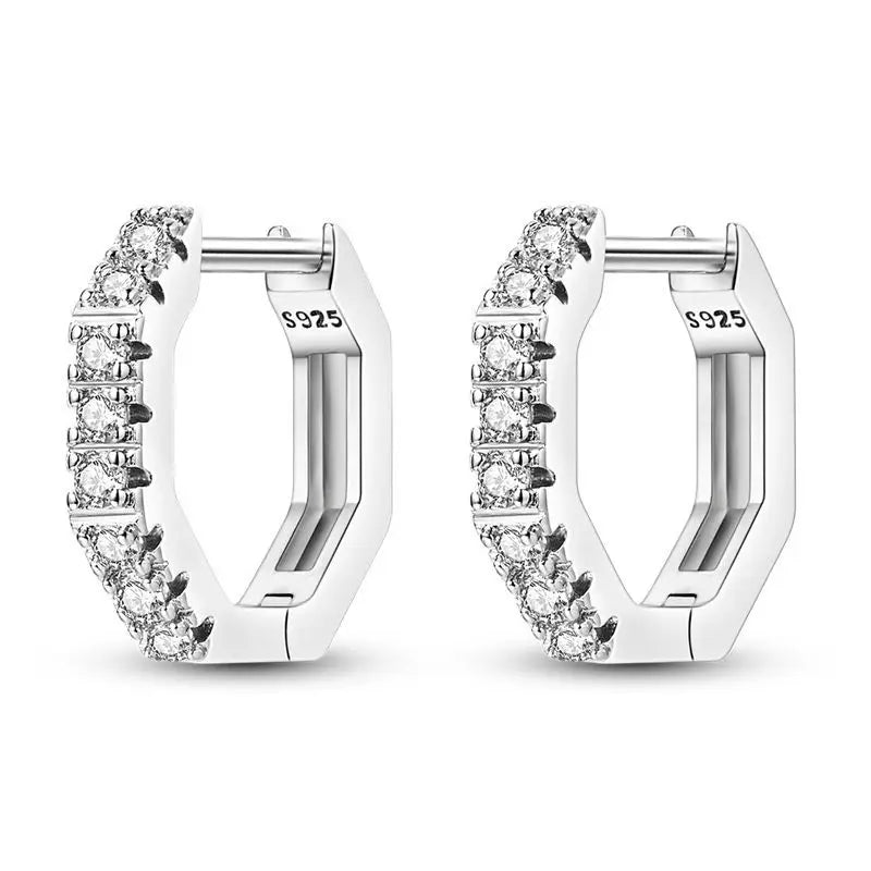 925 Sterling Silver Vintage Patterned Stone Inlaid Hoop Earrings Trendy Gift