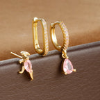 3PCS Water Drop Huggie Hoop Earrings Three-petal Flower Studs