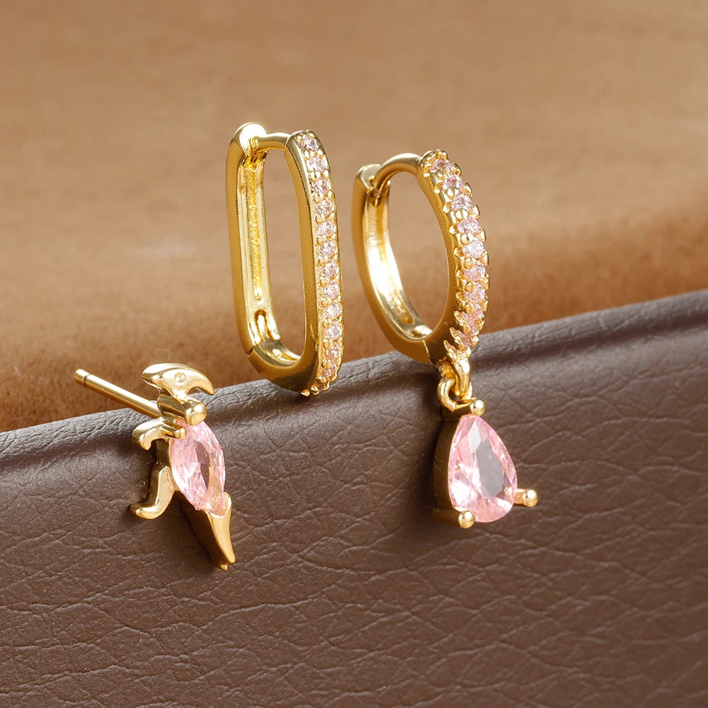 3PCS Water Drop Huggie Hoop Earrings Three-petal Flower Studs