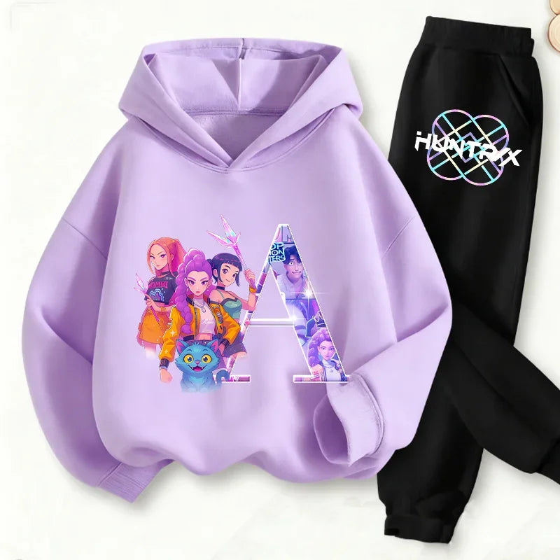 Kids Kpop Demon Hunters Anime Huntrix Sweatshirt & Pants Fashion Tracksuit