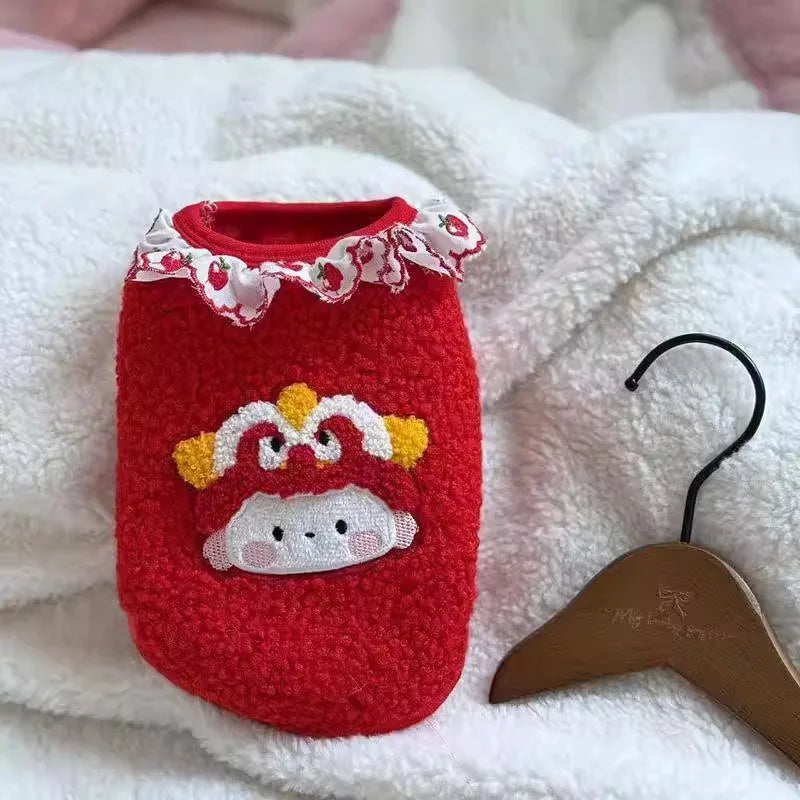 Festive Red Pet Vest! Cute  Valentine Dog Cat Coat, Soft Plush Puppy Kitten Sweater with Bow Tie, Warm Cozy Outfit for