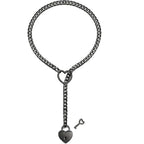Womens Heart O-Ring Slip Chain Necklace Punk Rock Stainless Steel Cuban Long Necklace Jewelry Adjustable Lariat Y-Necklace Key