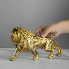 Resin 25cm Lion Statue Gold Animal Sculpture Collectible Office Desk Accessories