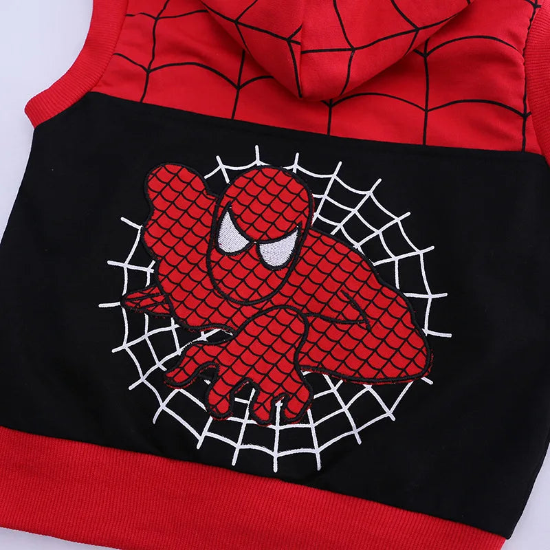 3pcs Spiderman Cosplay Costume Kids Boys Hooded Vest T-Shirt & Pants Tracksuit
