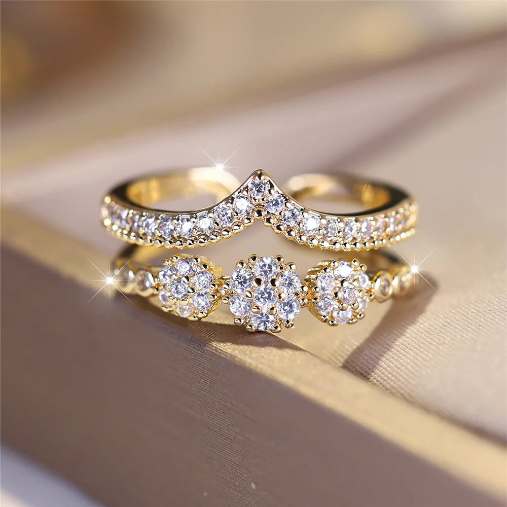 Charm Female Green Purple Blue Zircon Stone Open Adjustable Ring Vintage Gold Color Wedding Jewelry For Women