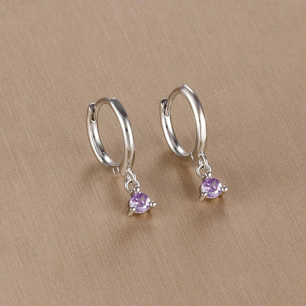 Simple Multicolor Stone Gold Colour Metal Small Dangle Earring