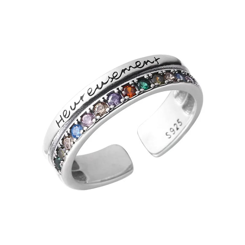 925 Sterling Silver Luxury Jewellery Bilayer Colour Zircon Adjustable Ring Engagement Accessory