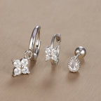 3PCS Vintage Design Four Flower Zircon Hoop Earrings Set Steel