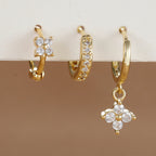 3PCS Trendy Stainless Steel Flower Drop Earring Set Zirconia Dangle