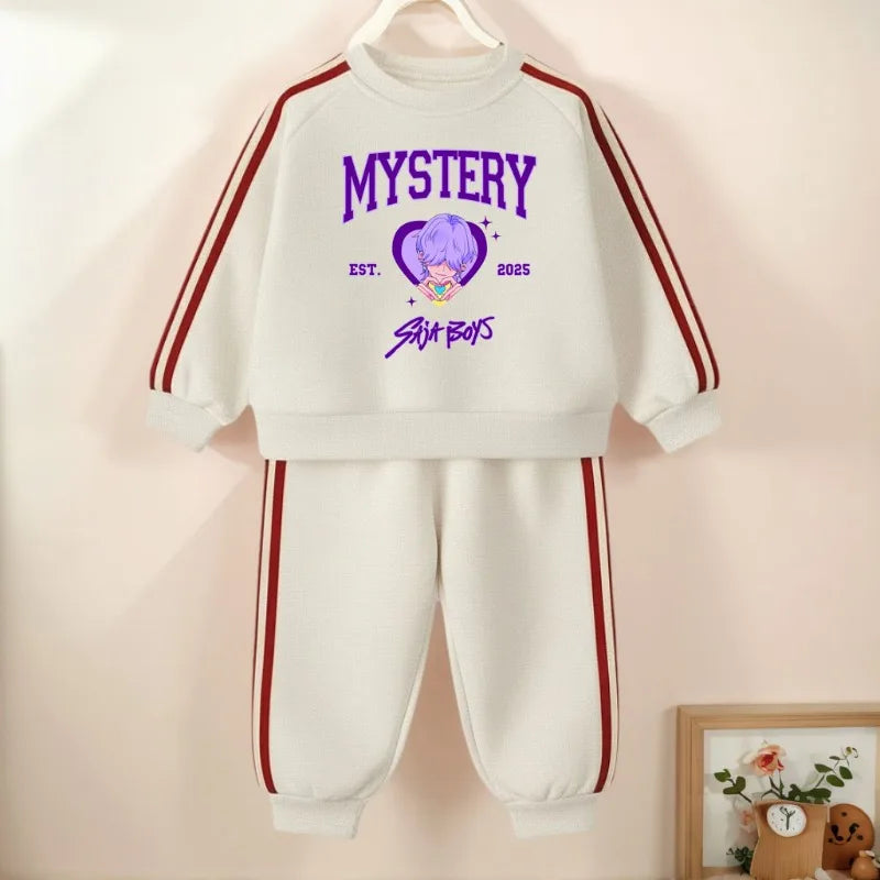 K-pop Boys and Girls Long Sleeve Pullover and Side Stripe Trousers Tracksuit