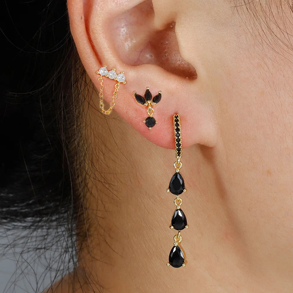 3PCS Sets Stainless Steel Two Hole Hoop Earring Small Leaf Studs