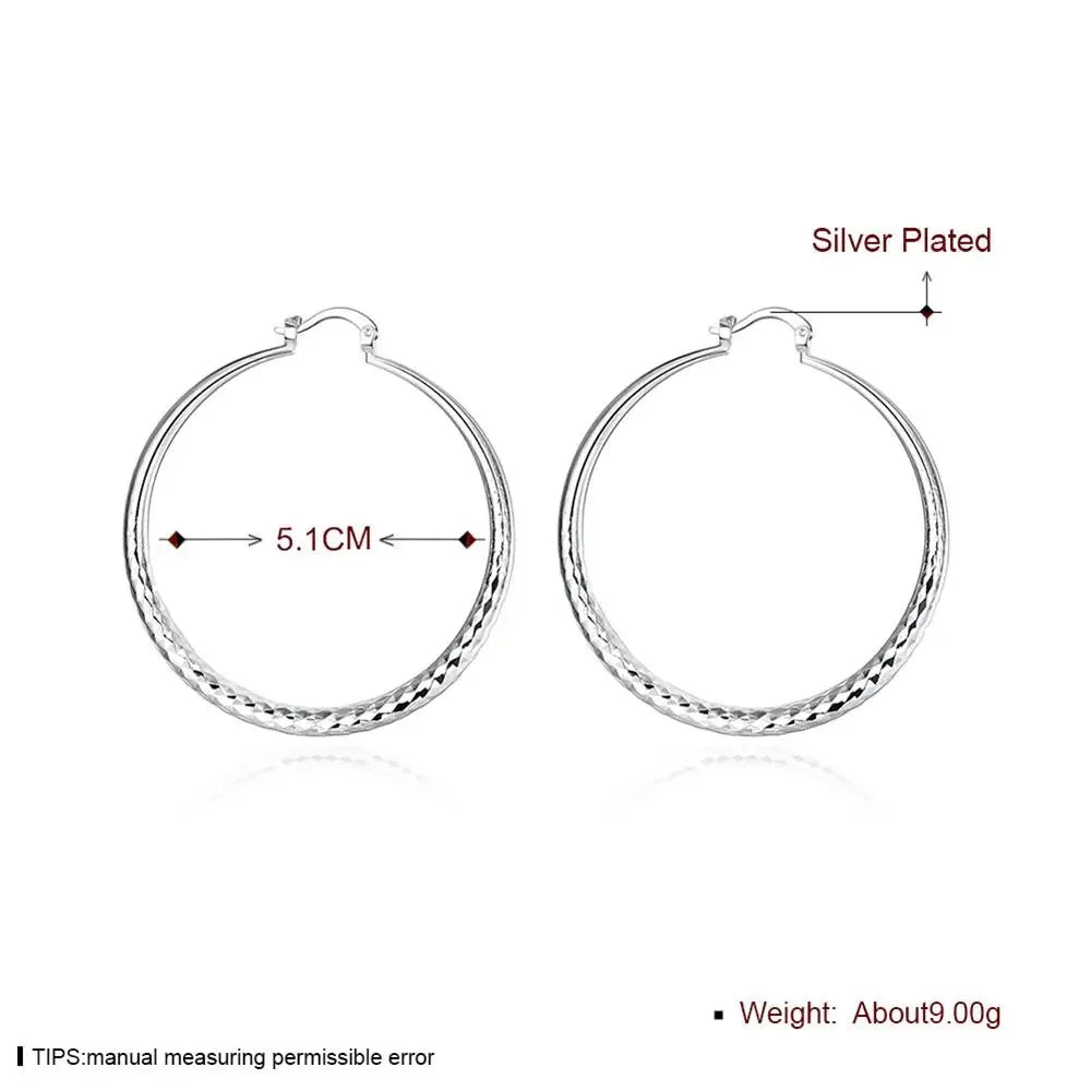 925 Sterling Silver 5cm Circle Hoop Earrings Women Fashion Wedding Holiday