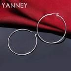 925 Sterling Silver 50mm Simple Circle Earrings Women Engagement Hip Hop Gift