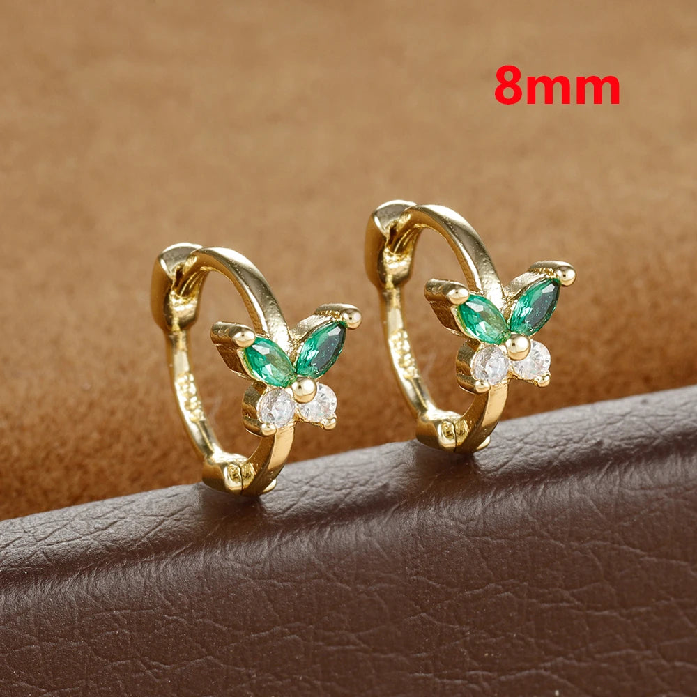 Stainless Steel Zircon Butterfly Minimal Hoop Earrings Gold Huggie