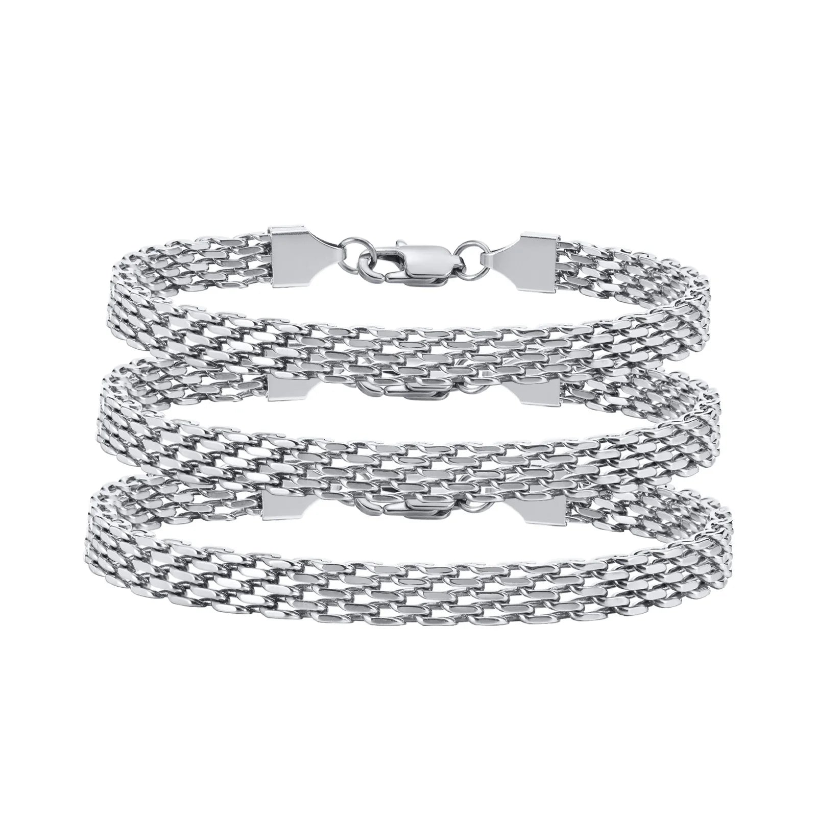 6mm Waterproof Mesh Link Chain Bracelet For Women, 18k Gold Plated Stainless Steel Adjustable, Non Tarnish Jewelry 17cm-21cm