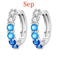 925 Sterling Silver Lucky Month Birthday Stone Hoop Earrings Trendy Jewellery