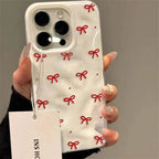 Red Bow Dots Texture Case for iPhone 17 16 15 14 13 12 11 Pro Max Plus Soft