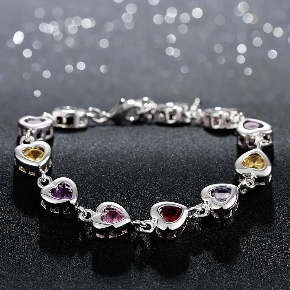 Elegant Crystal Charm Bracelet 925 Sterling Silver Cute Trendy Women Gift