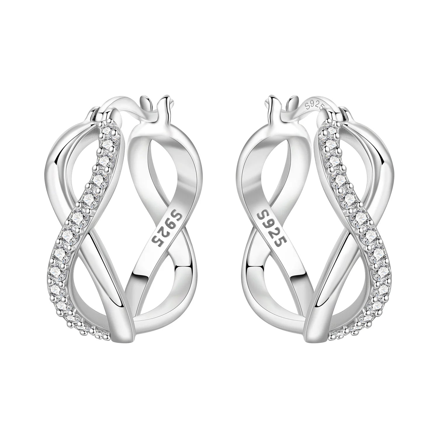 925 Sterling Silver Square Chain Stone Inlaid Hoop Earrings Trendy Jewellery