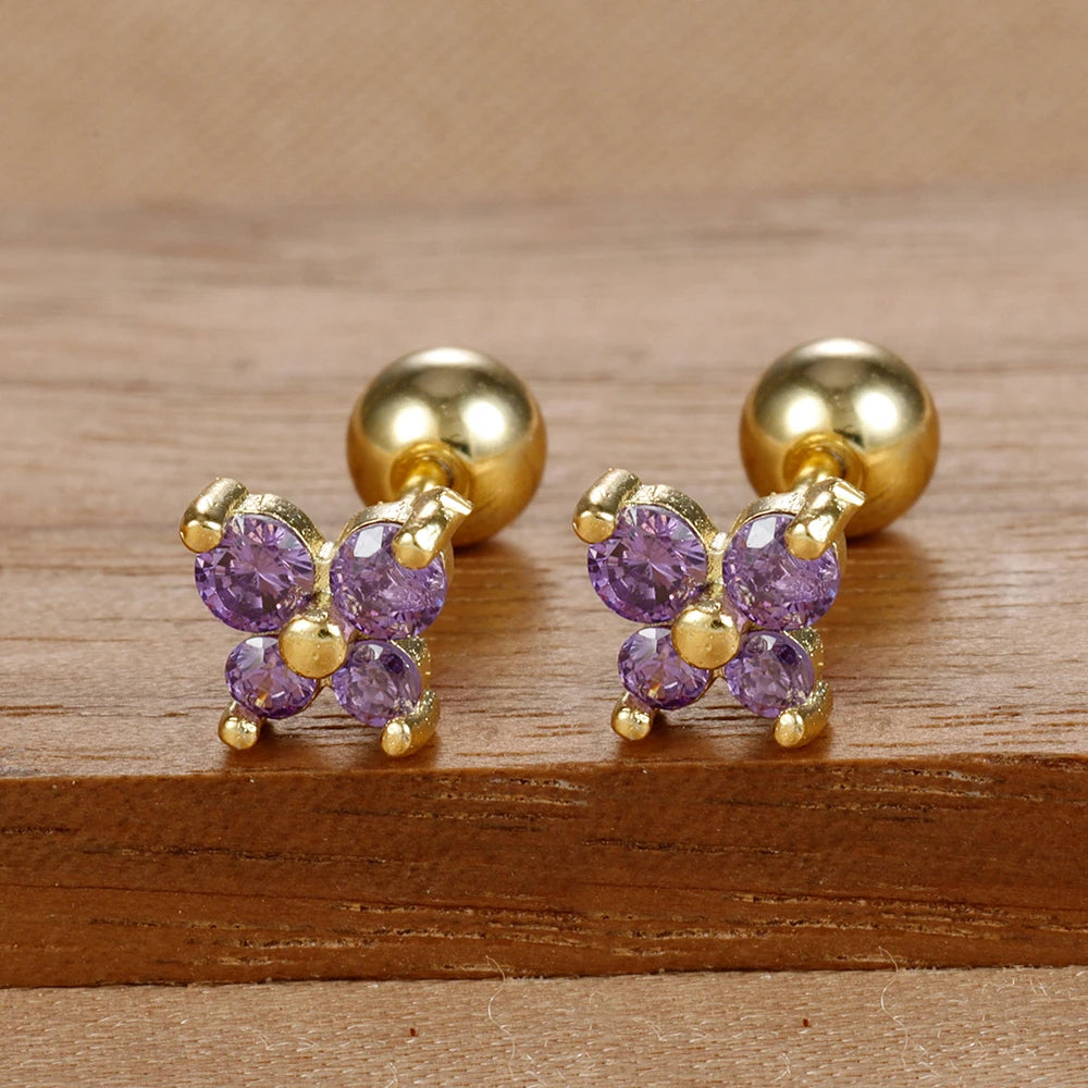 1 Pair Fashion Stainless Steel Zircon Butterfly Pendant Earrings Helix