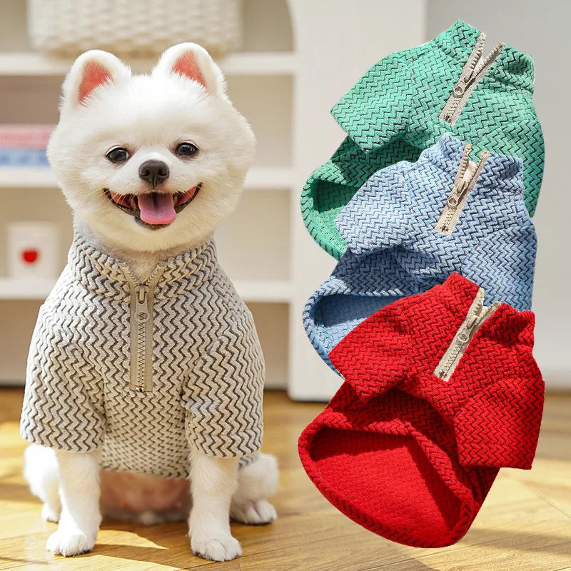 Half Zip Pet Sweater Winter Clothes Hairless Cat Small Medium Dog Pullover