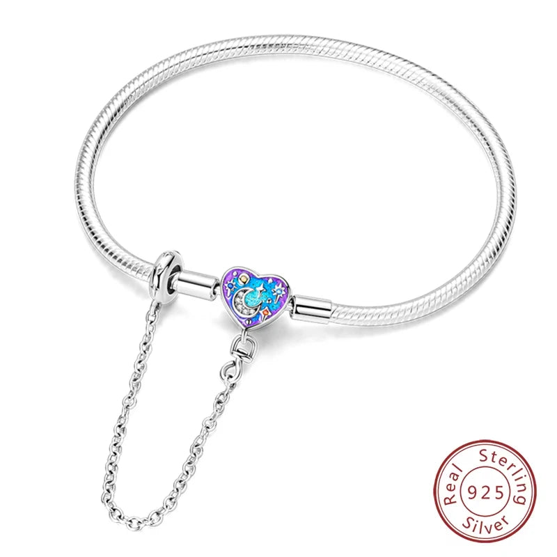 925 Sterling Silver Forever Love Peach Heart Bracelets Star Moon Airplane Earth Bracelets For Women Fit DIY Charms Party Jewelry