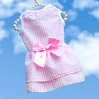 Outdoor Dog Cat Dress with Bow, Cute & Breathable Sundress for Walking, Lightweight Travel Outfit with Bow Tie, Easy Wear for Sm