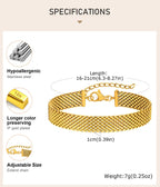 Women's Chunky Link Chain Mesh Bracelet, Stainless Steel Gold Plated Waterproof Jewelry