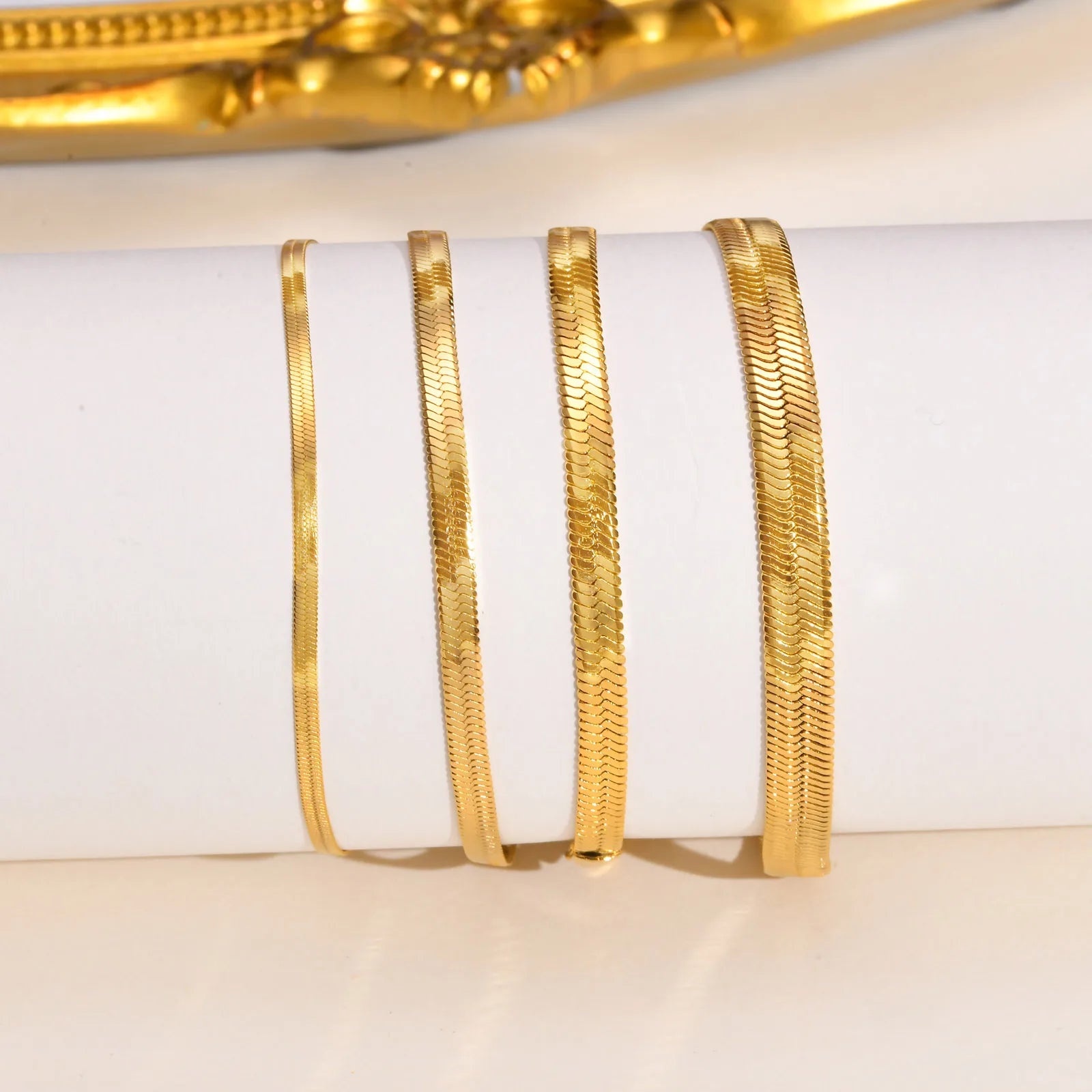 Herringbone Snake Chain Bracelet For Women ,18k Gold Plated Link Adjustable Stainless Steel Width 2/3/4mm