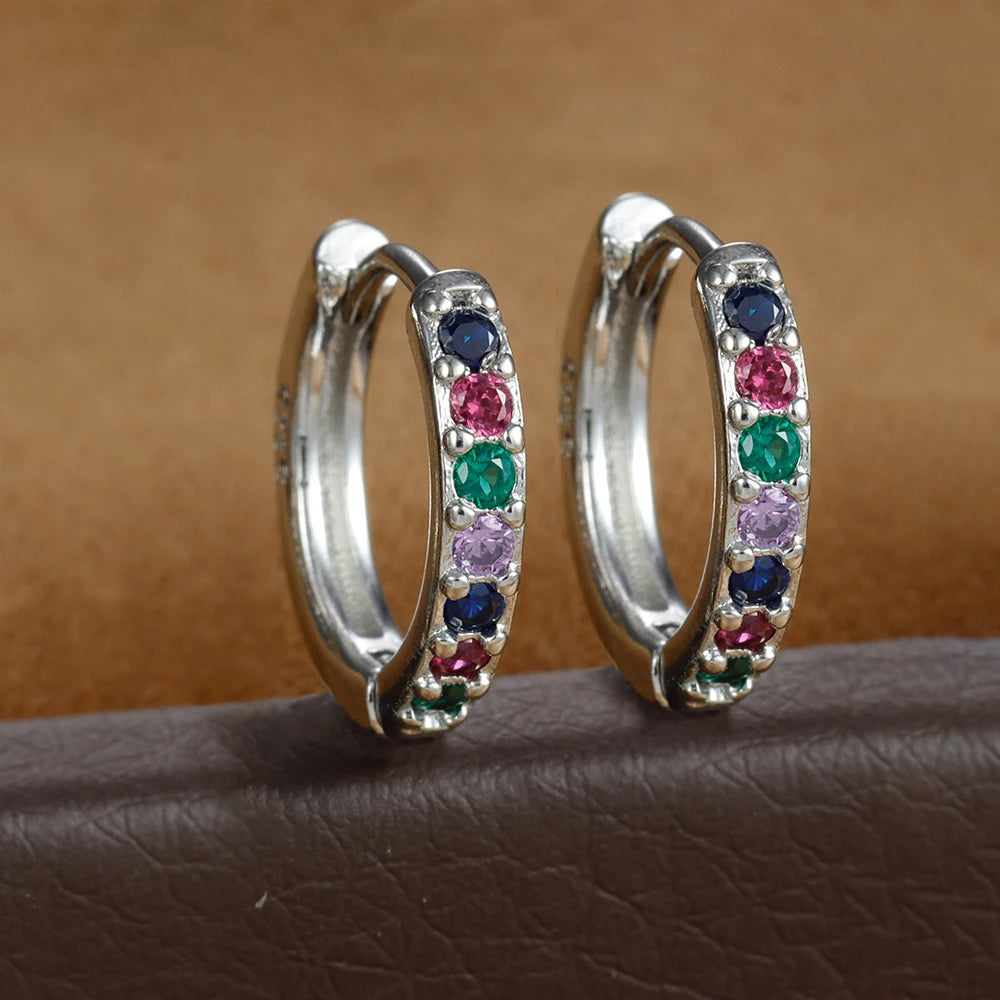 Stainless Steel Colourful Zirconia Huggie Minimal Hoop Earrings