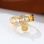 Antique Green Stone Dangle Pendant Ring Gold Color Zircon Round Rings For Women Dainty Wedding Bands Valentine Day Jewelry Gifts