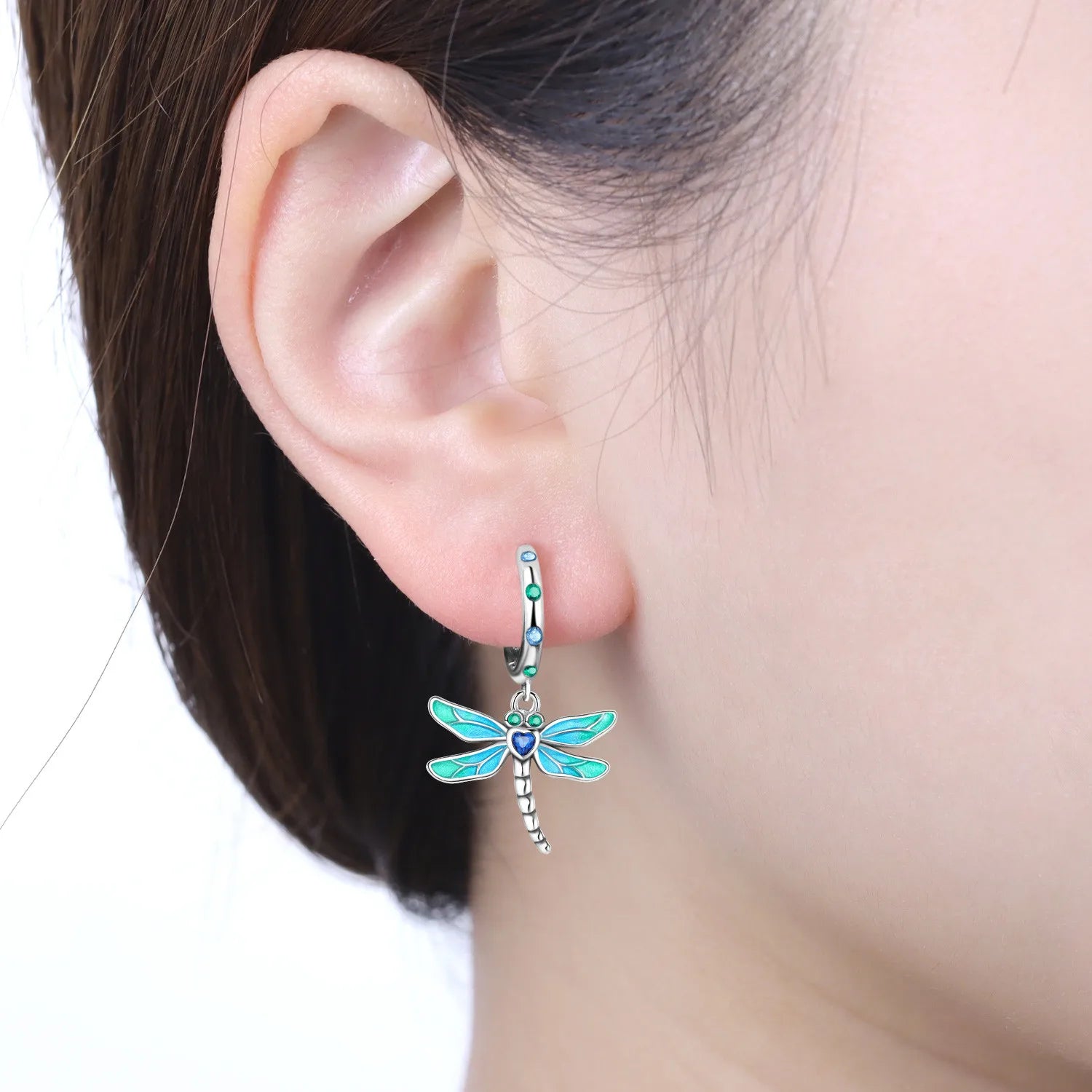 925 Sterling Silver Gradient Dragonfly Insect Drop Earrings Anniversary Gift
