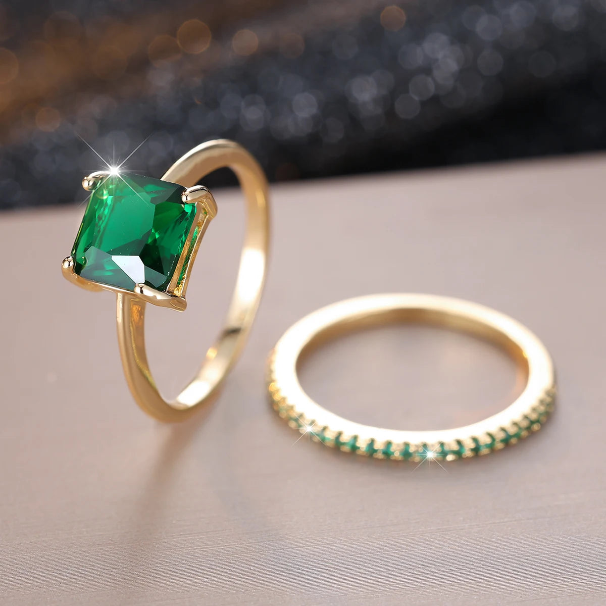 Princess Cut Red Green Stone Square Zircon Bridal Wedding Sets Gold Color Stacking Engagement Rings For Women Mothers Day Gifts