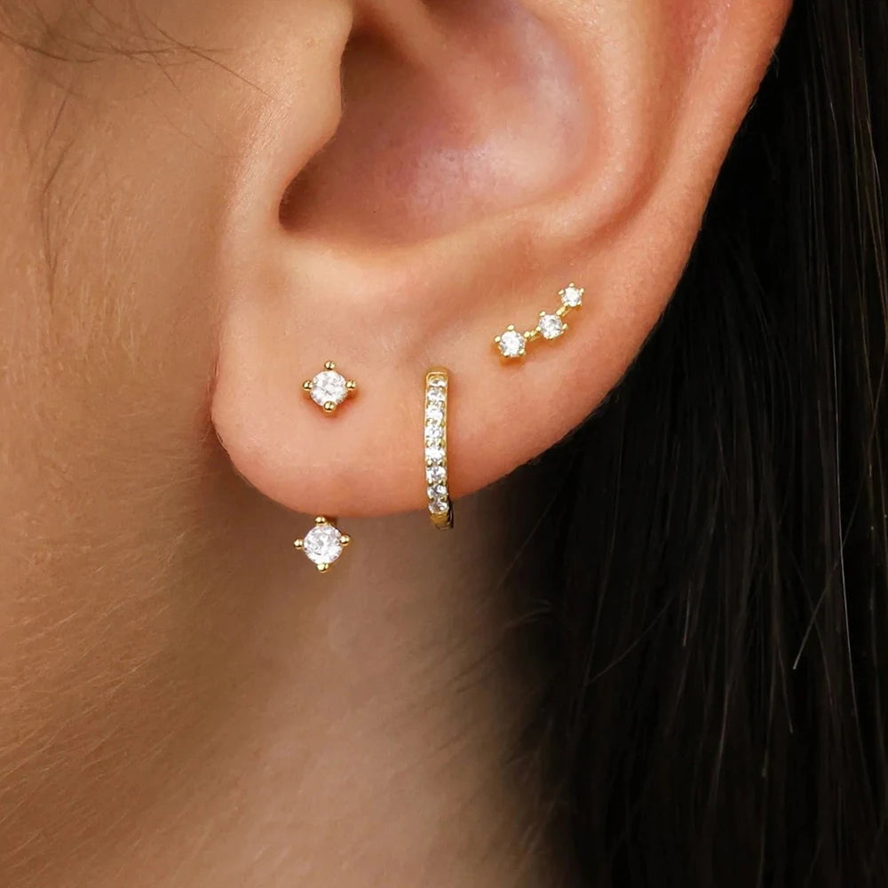3 Pairs S925 Needle Minimalist Earrings Set Hoop Ear Climber Stack
