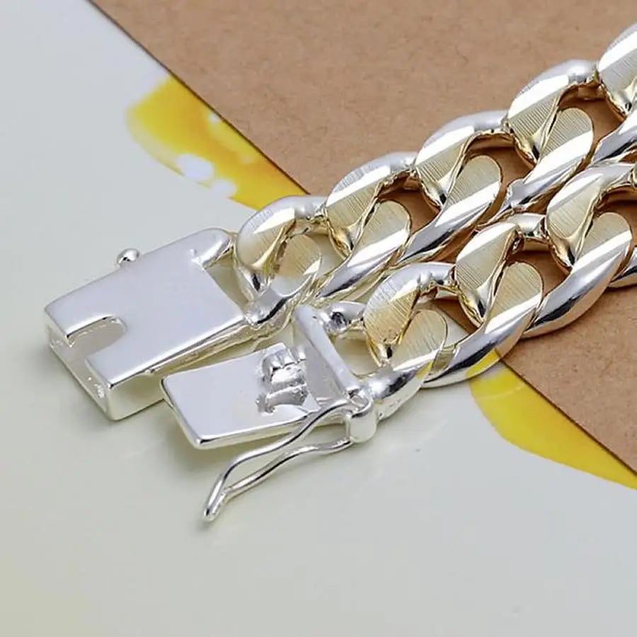 8/10mm Solid Chain Bracelet 925 Sterling Silver Men Women Noble Party Gift