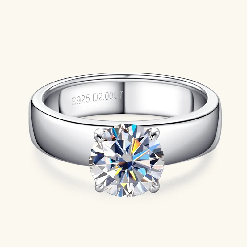 2 Carat Moissanite Solitaire Wedding Engagement Ring 100% 925 Silver Certified
