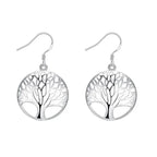 925 Sterling Silver 40mm Round Tree of Life Earrings Women Fashion Wedding