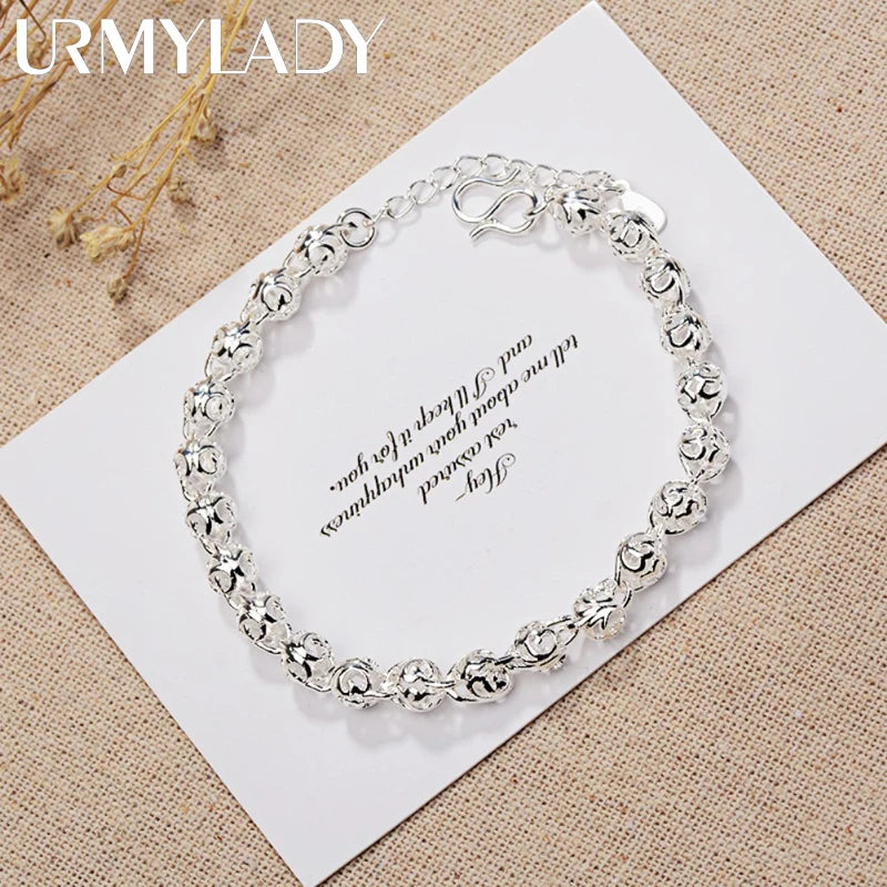 Hollow Ball Chain Bracelet 925 Sterling Silver Women Fashion Wedding Gift