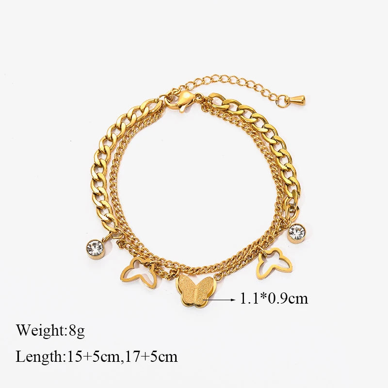 Reversible Heart Stainless Steel Charm Bracelet 18K Gold Plated Waterproof