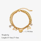 Reversible Heart Stainless Steel Charm Bracelet 18K Gold Plated Waterproof