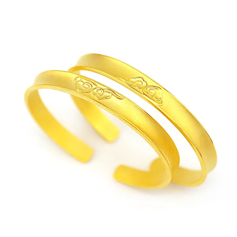 Solid18k Gold Bangles for Women Pulseras Mujer Elegant Never Fade Gold Ladies Bracelets Fashion Bracelet Luxe Fine Jewelry Gift