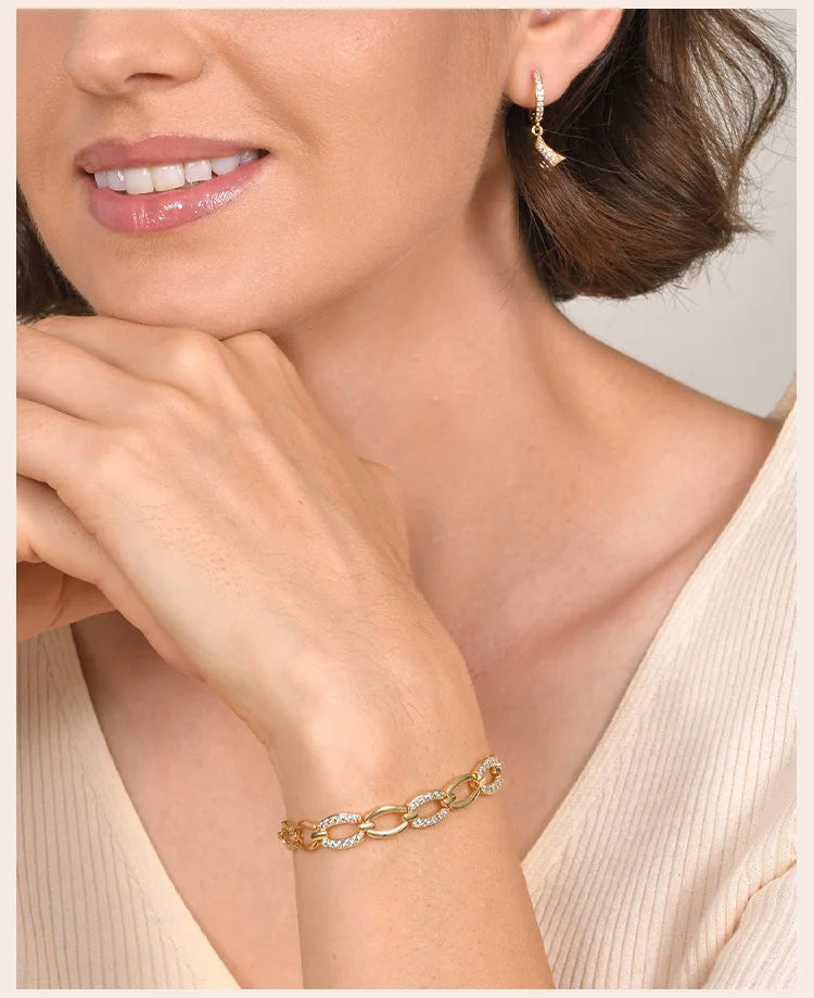 Pave Cubic Zirconia Chain Bracelet for Women, Simple Gold Plated Dainty Jewelry Gift