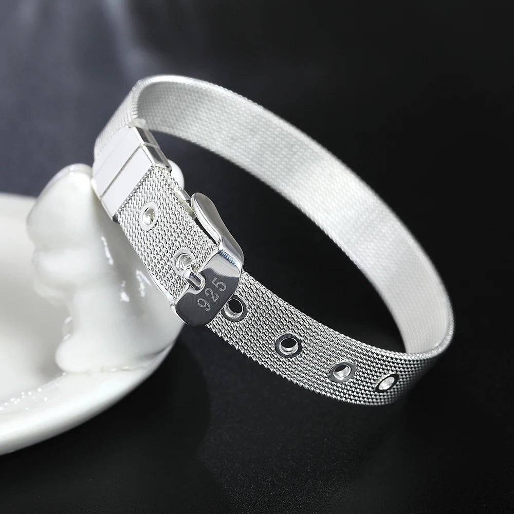 Classic Flat Sideways Chain Bracelet 925 Sterling Silver Men Women Jewellery