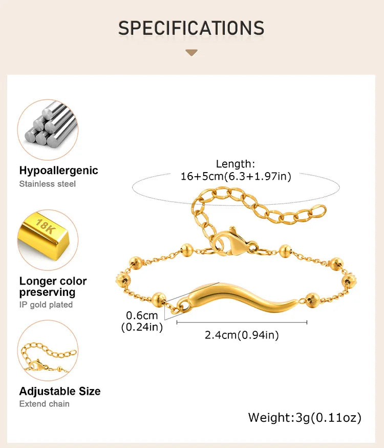 Italian Horn Satellite Chains Bracelet for Women, Stainless Steel Thin Link, Nickel-free Hypoallergenic Jewelry Gifts