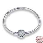 925 Silver 17-20CM Heart Pave Zirconia Original Bracelets Infinity Bracelet Fit DIY Charms Bead Birthday Jewelry Gifts Hot Sale